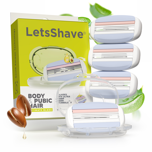 LetsShave Body and Pubic Razor Baldes for Men | 3 Blade painless Groin and Body Hair Remover with Dual Moisture Bars | Made in South Korea | Pack of 4