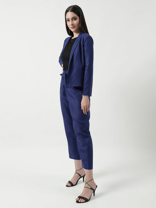 Solid Stylish Blazer With Matching Pant Set