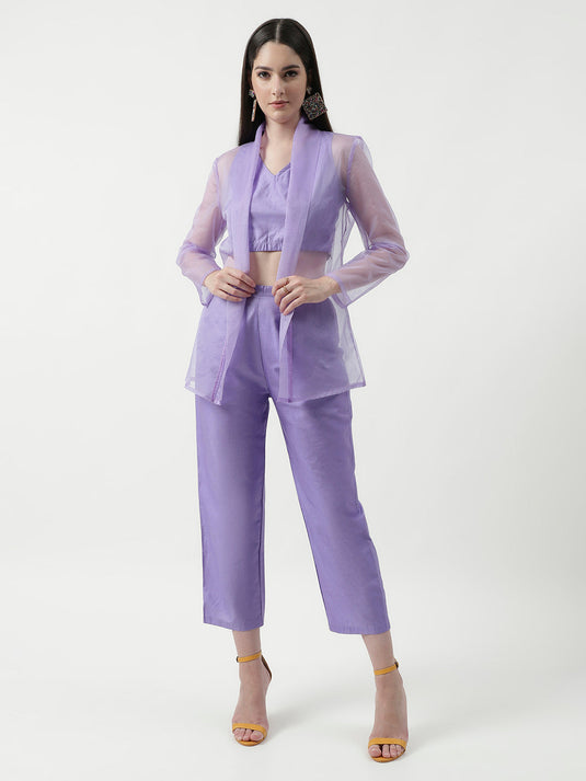 Stylish Crop Top With Sheer Coverup And Matching Pant Set