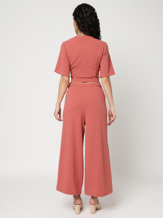 Solid Overlap Top With Matching Pant Set
