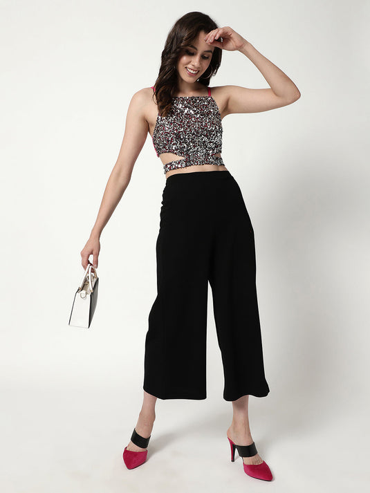 Seqin Back Tie-up Top With Pant Set