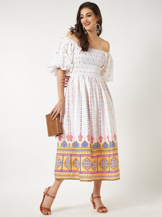 Printed Fit-Flare Ethnic Dress
