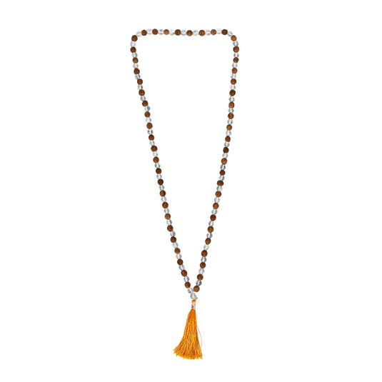 Clear Quartz & Rudraksha Certified Gemstone Mala