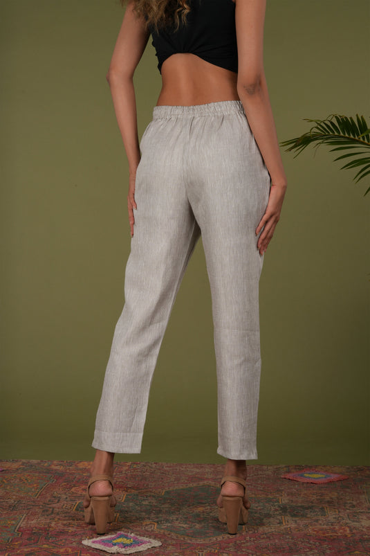 comfortable Women Beige Hemp Lounge Pant