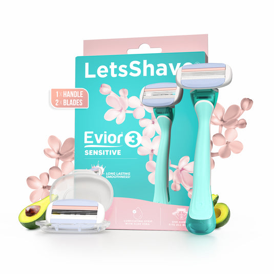 LetsShave Evior 3 Shaving Razor for Women, 1 HANDLE+ 2 BLADES Pack of 3, Infused with Orange Peel Extract, Shea Butter & Argan Oil, Full Body Hair Removal Razor for Women