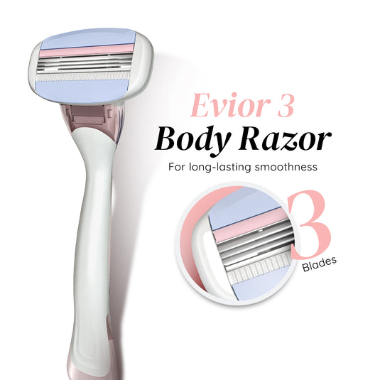 LetsShave Evior 3 Shaving Razor for Women, 1 HANDLE+ 2 BLADES Pack of 3, Infused with Orange Peel Extract, Shea Butter & Argan Oil, Full Body Hair Removal Razor for Women