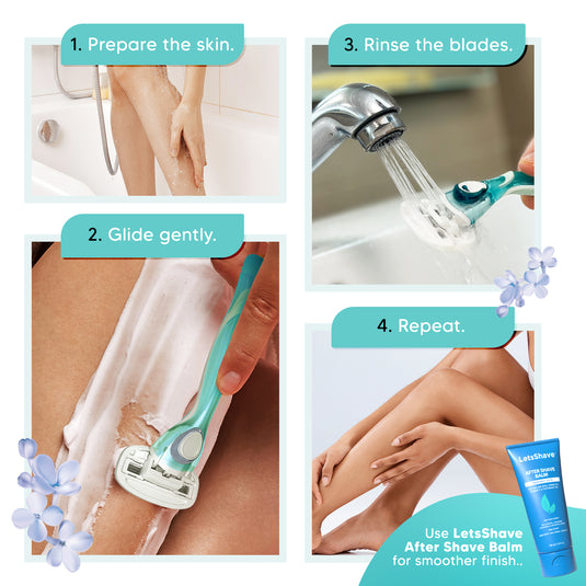 LetsShave Evior 6 Shaving Razor for Women | Mid-Flex Blades & Dual Moisture Bar infused with Aloe vera & Avacado | Smooth & Safe | Full-Body Hair Removal - Bikini, Arms, Legs & Sensitive Areas