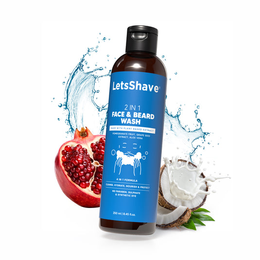 Letsshave 2-in-1 Face & Beard Wash for Men (250ml) | Gentle Cleanser with Pomegranate, Grape Seed & Aloe | Paraben & Sulphate-Free | Natural face wash for men | 250ml