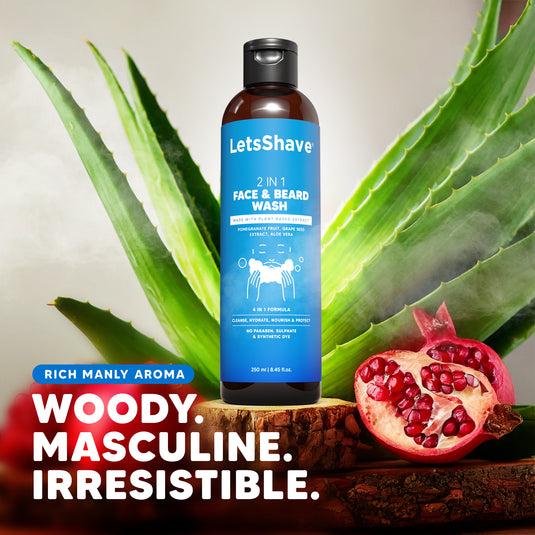 Letsshave 2-in-1 Face & Beard Wash for Men (250ml) | Gentle Cleanser with Pomegranate, Grape Seed & Aloe | Paraben & Sulphate-Free | Natural face wash for men | 250ml