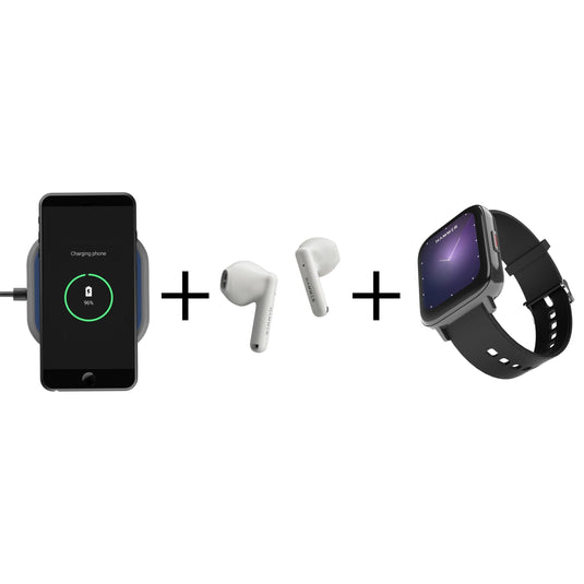 Hammer Flex Wireless charger + Hammer KO Pro bluetooth TWS + Hammer Pulse 3.0 bluetooth calling smartwatch