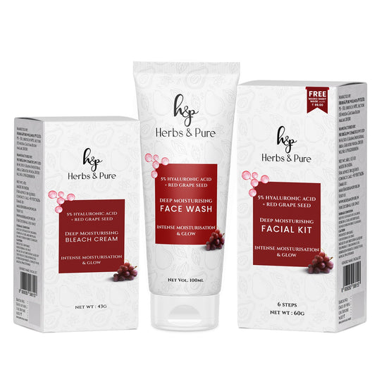 Deep Moisturising Red Grapes & Hyaluronic Acid Facial Kit, Face Wash and Bleach