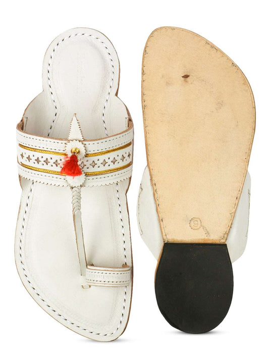 Authentic White Kolhapuri Chappal.