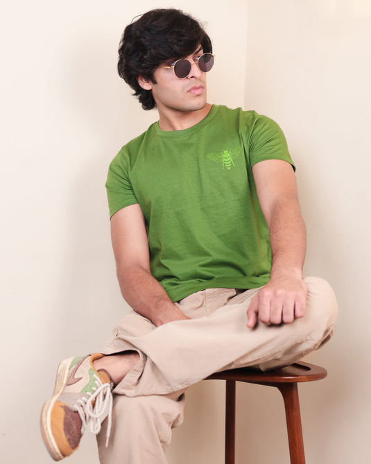 Graphic Olive Green Crew Neck T-Shirt