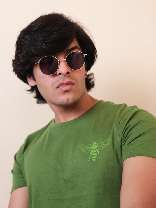Graphic Olive Green Crew Neck T-Shirt