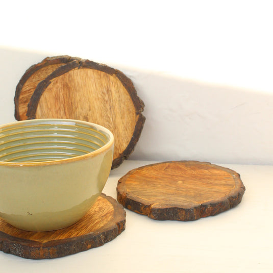 Wooden Bark Coasters (Set of 4)