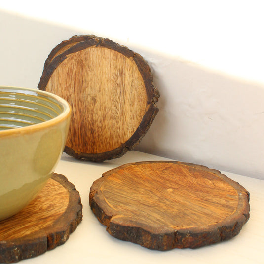 Wooden Bark Coasters (Set of 4)