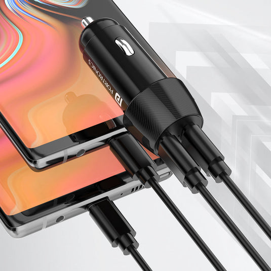 Black Portronics ergonomic design car charger with dual ports charging fast