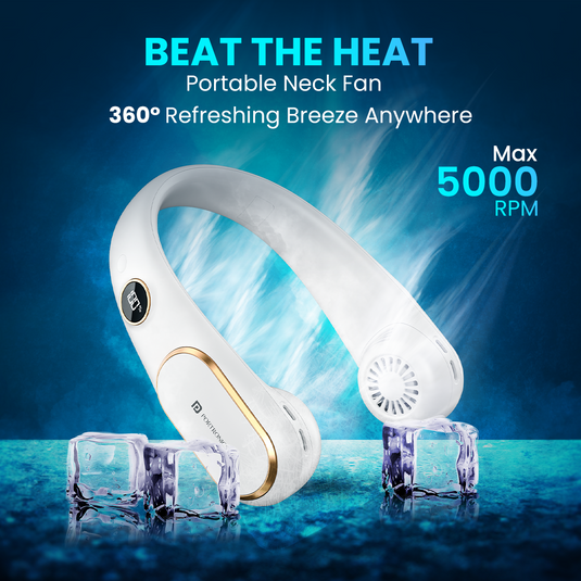 White Portronic go breeze portable 360 degree neck fan