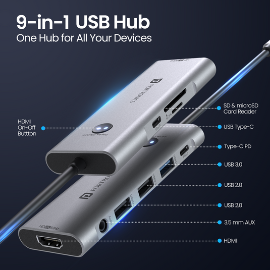Portronics Latest Mport One 9-in-1 USB Hub With 4k HDMI Port| USB hub | best usb hub port| usb hub for fast data transfer
