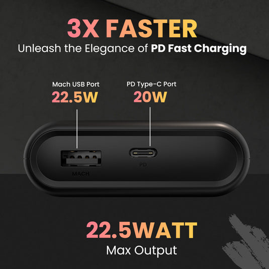 Black Portronics PowerPod 20K 20000mah power bank| power bank with 22.5w max output