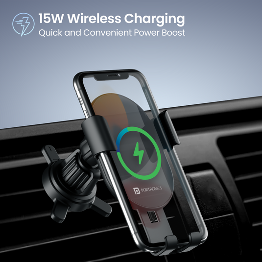 Portronics Clamp 4 phone Holder with 15w wireless car charger