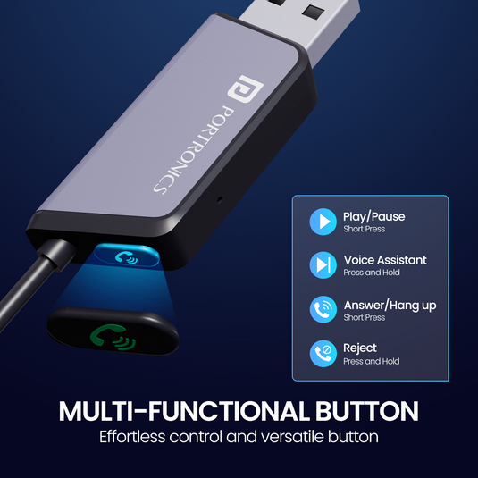 Portronics auto 21 car bluetooth receiver| car accessories at best price| car bluetooth receiver has multifunction button| best car bluetooth. Grey