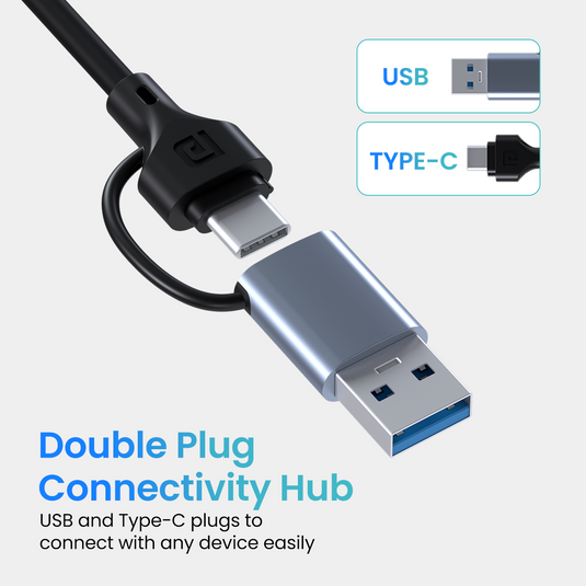grey Portronics Mport 31 Pro 4-in-1 USB Hub with dual plug connectivity hub usb & type c