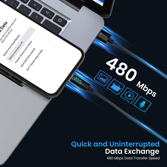 Black Portronics Konnect View - USB-A to 8 Pin Display Cable| Fast charging Cable for Iphone| fast data transfer cable