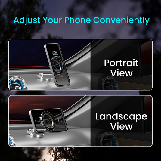 Silver Portronics MoGun 3 magnetic Phone stand for car with adjustable angle