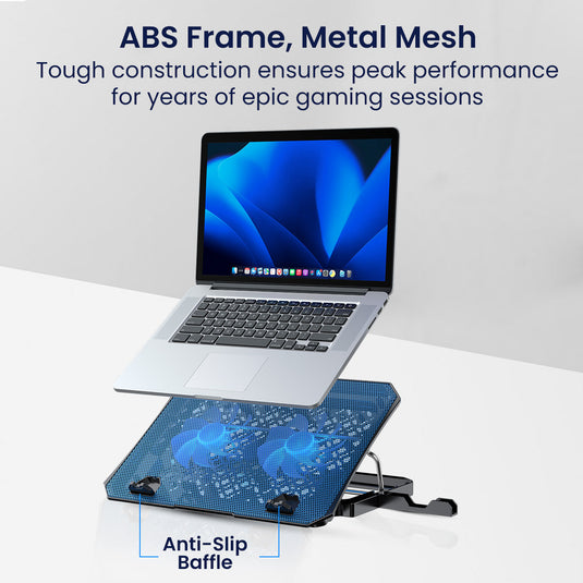 Blue Portronics My Buddy Air 2 Laptop Cooling Pad | laptop stand| gaming laptop stand with fan| gaming laptop table with fan| adjustable laptop stand with fan| laptop stand with abs frame