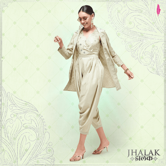 Pista Festive Foil Printed Jumpsuit With Stylish Jacket