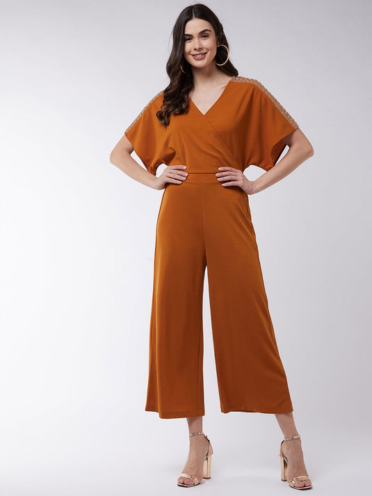 Solid Overlap Embellished Jumpsuit