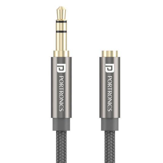 Portronics Konnect AUX 8 portable AUX cable with metal head. Grey