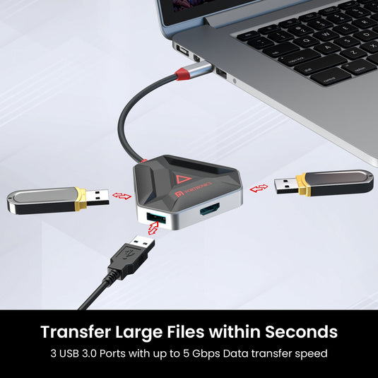 Black Portronics Mport 6C usb Hub with 3.0 USB and 3.0 Port for fast data transfer