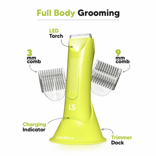 LetsShave Trimmer Men for Private Parts | Waterproof Body Groomer with Skin-Safe Ceramic Blades | LED Spotlight | Groin Trimmer, Body Trimmer for Man, Body Groomer for Men