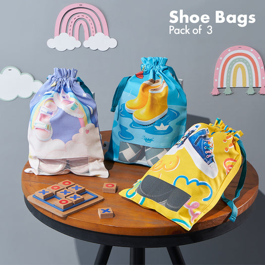 Toe Twisters! Unisex Kid's Shoe Bags, 100% Organic Cotton, Pack of 3