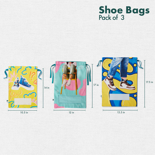 Sneakerheads! Family Shoe Bags, 100% Organic Cotton, Pack of 3