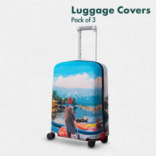 Kashmir Diaries! Luggage Covers, 100% Organic Cotton Lycra, Small+Medium+Large Sizes, Pack of 3