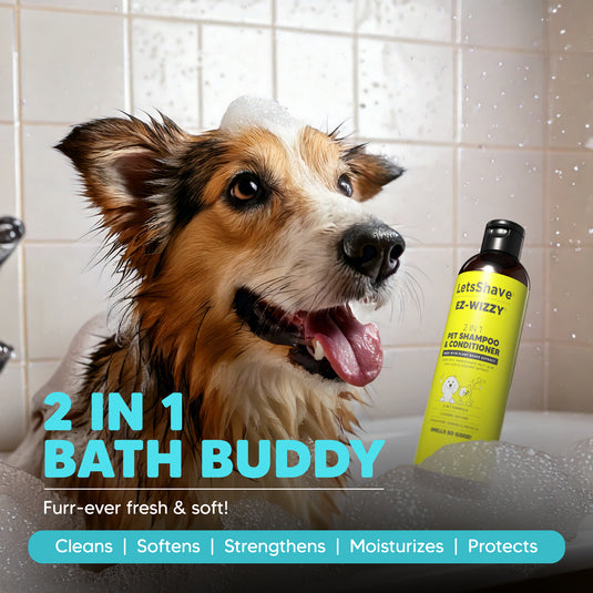 LetsShave EZ-WIZZY 2 in 1 Pet Shampoo for dogs (1000ml), Enriched with Pomegranate & Aloe Vera Juice, Puppy Safe Formula, Shampoo & Conditioner for Dogs, Cats & Other Animals, (250ml x 4)