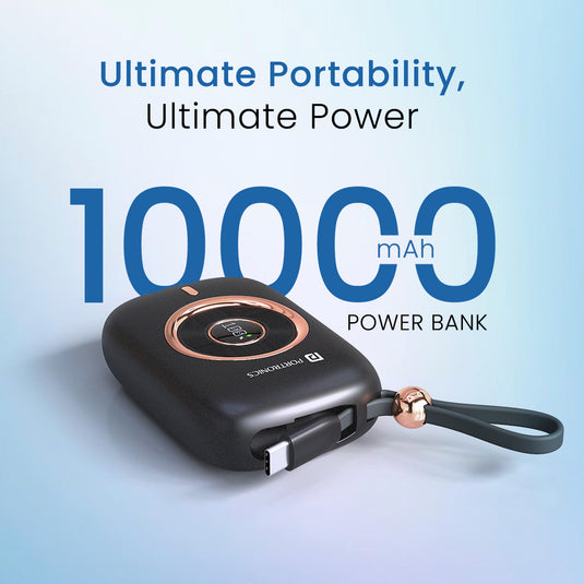 Black Portronics Power Shutter pro 10000mah Power bank with digital display| powerbank for student| power bank with high grade ev batteries| portronics power bank 10000mah online at best price