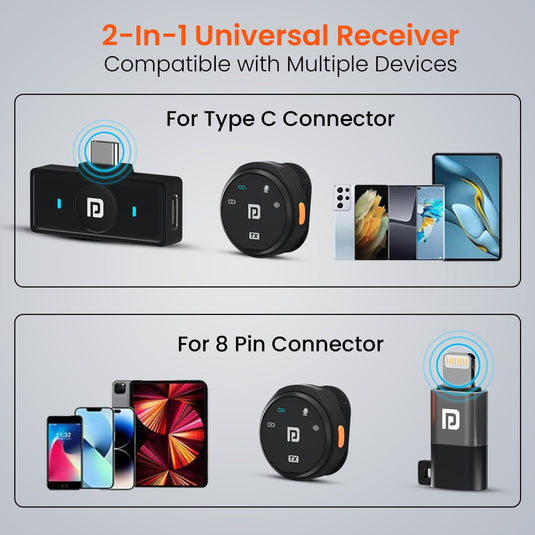 Portronics VlogMate 3 type c wireless microphone audio accessories with plug and play easy connection| 8 pin wireless microphone for iPhone