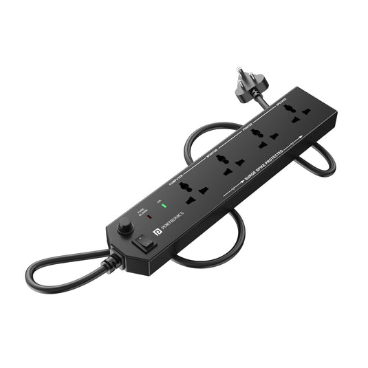 Black Portronics Power Plate 10 with 4 Power Sockets 1500W Power Converter