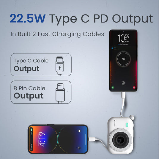 White Portronics Power Shutter 10000mah 22.5w wireless power bank for fast charge| best powerbank for android| best wireless power bank for Iphone