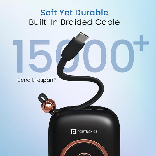 Black Portronics Power Shutter pro 10000mah 35w fast charging power bank come with type c cable| wireless power bank for iPhone