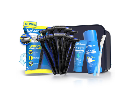 LetsShave Pro 2 Disposable Pack of 10 Combo Pro 2 Plus Disposable Razor (10)+ After Shave Balm 30 ml+Shave Foam -200g+Travel Pouch+Pro Styler (1)