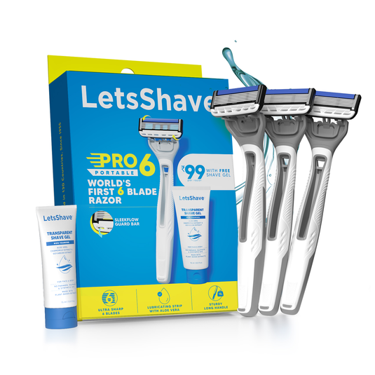 LetsShave Pro 6 Premium Portable Shaving Razor For Men with Free Transparent gel 15 ml