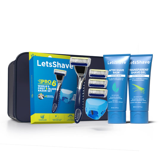 Pro 6 Executive Kit for Men (Pro 6 Handle with 4 Blade refills+After Shave Balm 100 ml+Transparent Shave Gel 100 ml+ travel bag)
