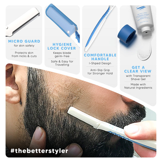 LetsShave Multi-Care Beard Pen Styler Razor for Men and Transaparent Shave Gel 15 Ml