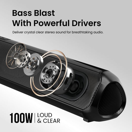 Portronics 100w Wireless Soundbar with Sub woofer Pure Sound Pro X1. Black