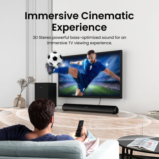 Portronics Wireless Bluetooth Soundbar with Sub woofer immersive cinematic experience. Black